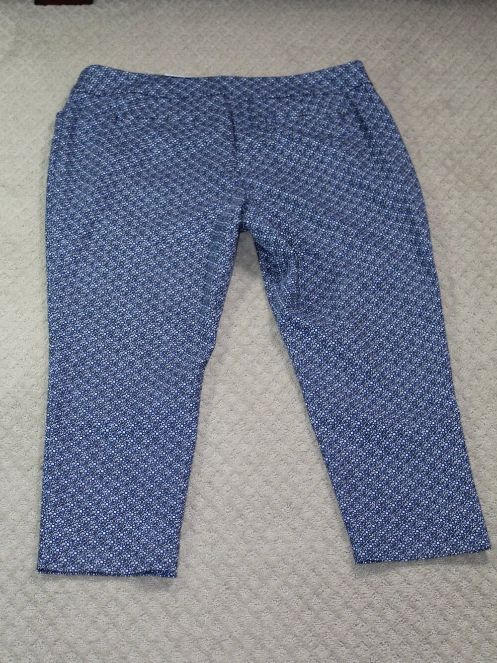 NWT Croft & Barrow Size 24W The Effortless Stretch Blue White Patterned Pants
